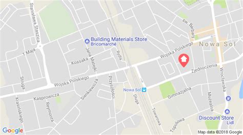 Mapa Nowej Soli z zaznaczonymi ulicami, na których znajdują się licytowane nieruchomości