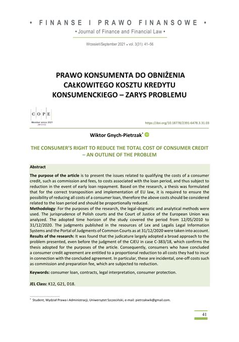 Prawo konsumenta do wcześniejszej spłaty kredytu