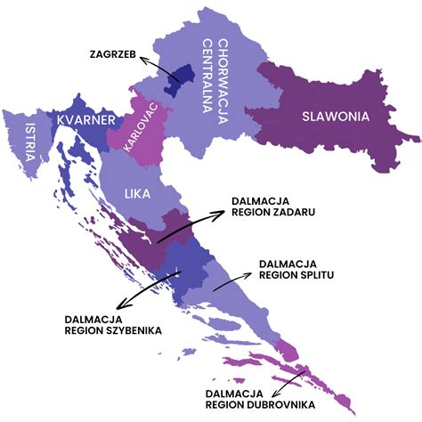 Mapa Chorwacji z zaznaczonymi głównymi ośrodkami gospodarczymi