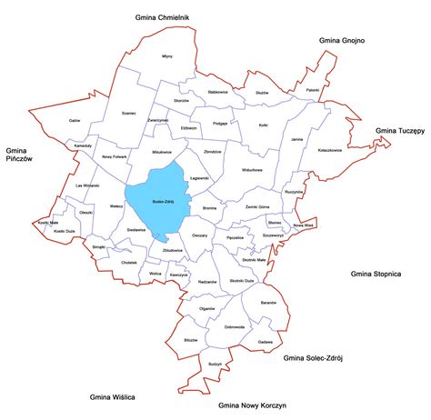 Mapa powiatu łańcuckiego z zaznaczonymi miejscowościami, w których odbywają się licytacje