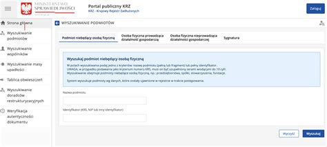 Zrzut ekranu z Krajowego Rejestru Zadłużonych (KRZ)