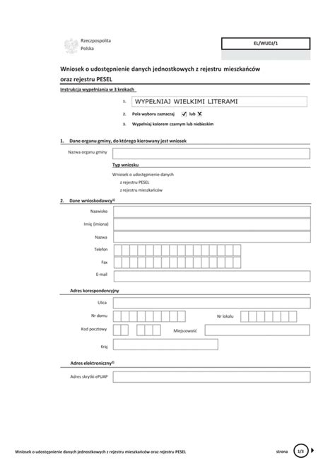 Formularz wniosku o udostępnienie danych z rejestru mieszkańców lub PESEL