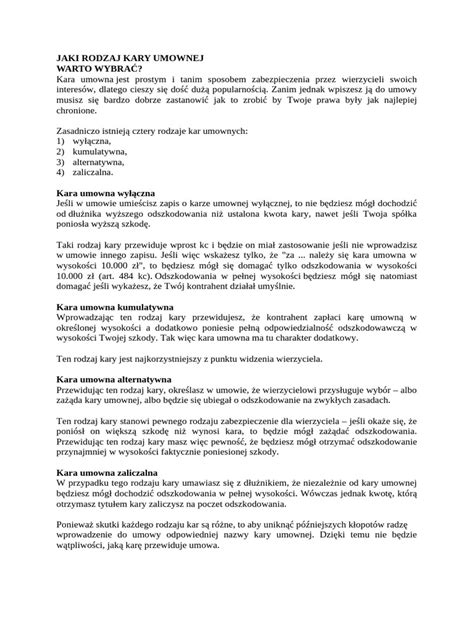 Grafika przedstawiająca elementy kary umownej