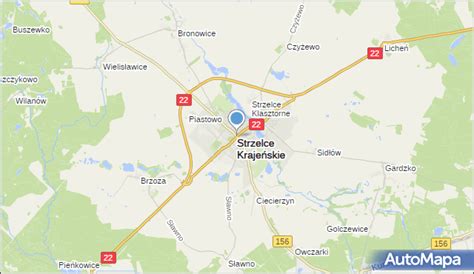 Mapa gminy Strzelce Krajeńskie z zaznaczonymi obrębami ewidencyjnymi