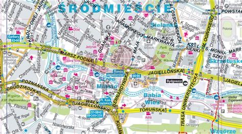 Mapa Bydgoszczy z zaznaczonymi ulicami kancelarii komorniczych