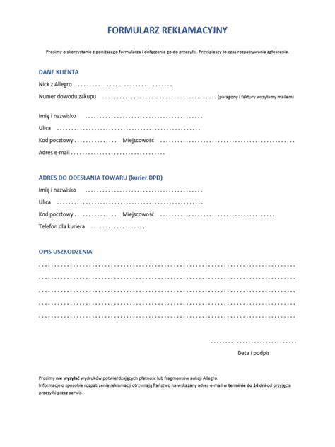 Przykładowy formularz zgłoszenia sprawy do komornika