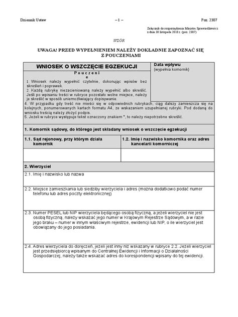 Formularz wniosku egzekucyjnego