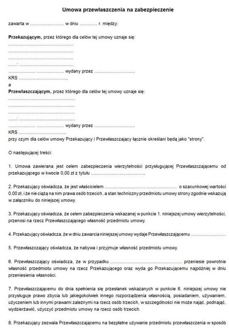 Przewłaszczenie na zabezpieczenie - schemat