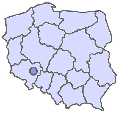 Mapa Polski z zaznaczonym okręgiem Sądu Apelacyjnego w Katowicach