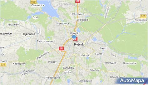 Mapa Rybnika z zaznaczonym Sądem Rejonowym