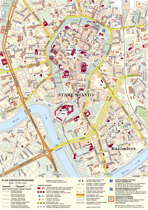 Mapa Krakowa z zaznaczonym obszarem Śródmieścia