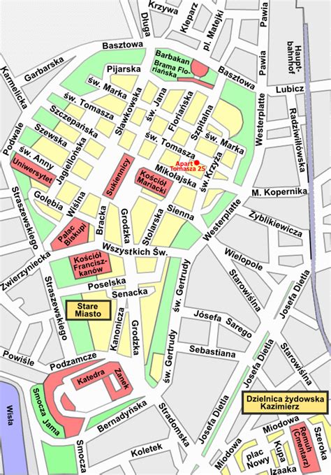 Plan miasta Krakowa z zaznaczonym rejonem Krowodrzy
