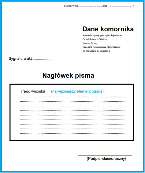 Druk wniosku do komornika sądowego