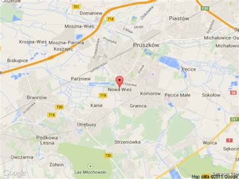Mapa Pruszkowa z zaznaczonymi drogami i ulicami