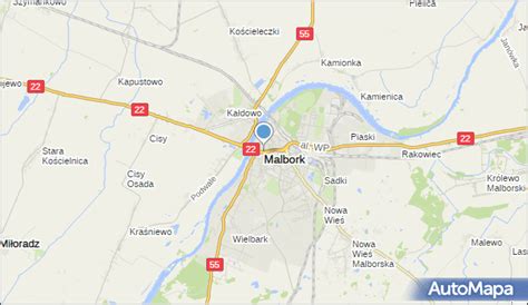 Mapa Malborka z zaznaczonym Sądem Rejonowym