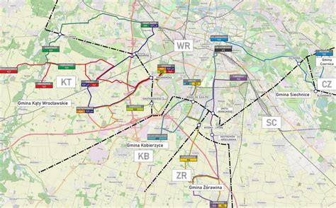 Mapa linii autobusowych obsługujących Komorniki