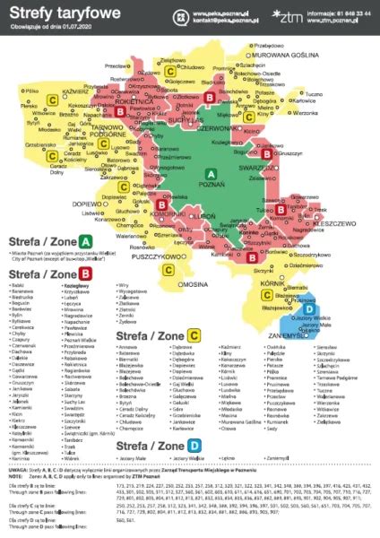 Mapa stref taryfowych ZTM Poznań