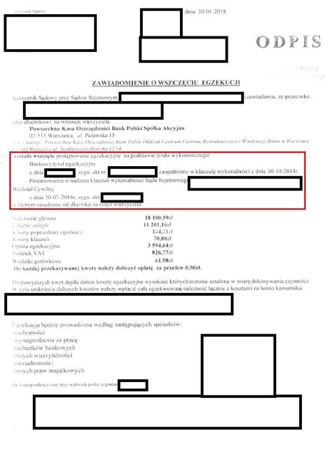 Zdjęcie przedstawiające dokument bankowy tytuł egzekucyjny