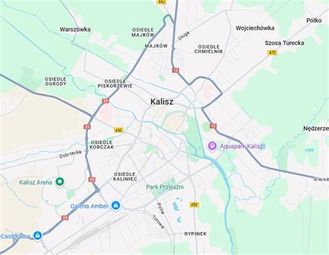 Mapa Kalisza z zaznaczoną lokalizacją Sądu Rejonowego