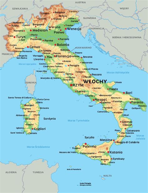 Mapa Włoch z zaznaczonymi miastami