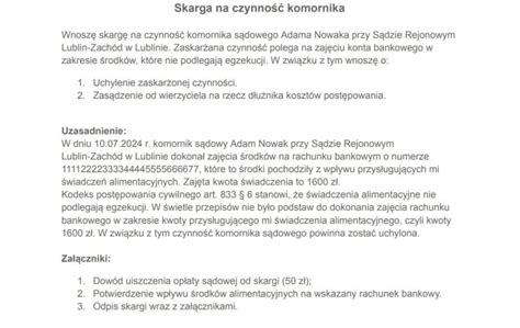 Proces składania skargi na czynności komornika