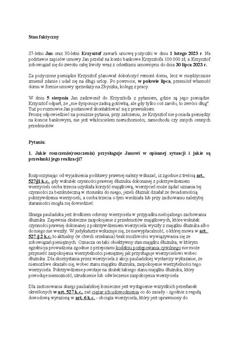 Fragment kodeksu cywilnego dotyczący skargi pauliańskiej