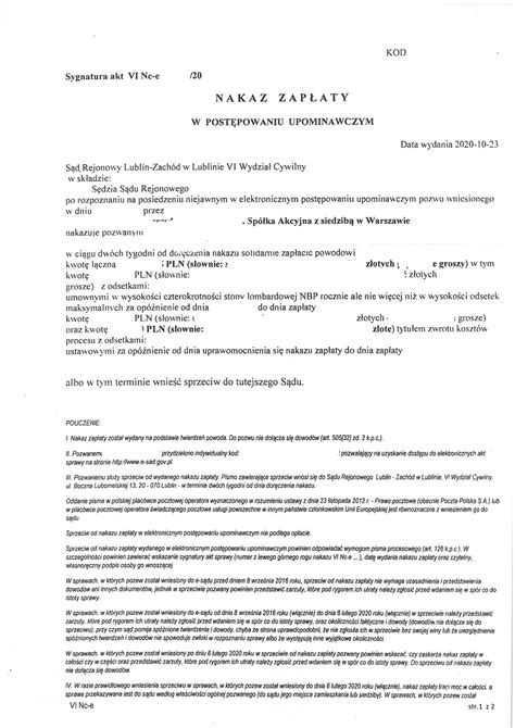 Grafika przedstawiająca nakaz zapłaty i sprzeciw