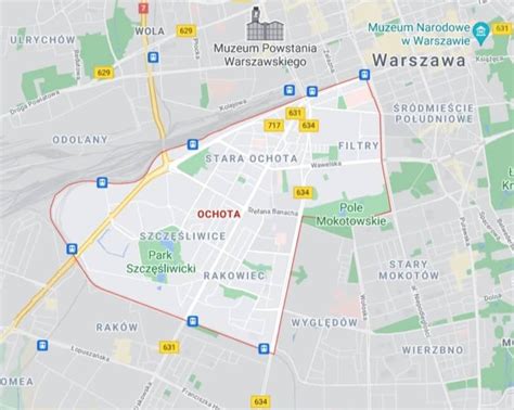 Mapa warszawskiej dzielnicy Ochota