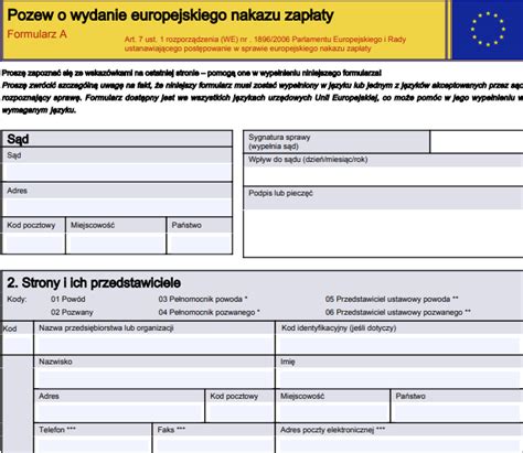 Formularz Europejskiego Nakazu Zapłaty