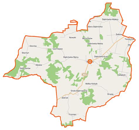 Mapa gminy Ujście z zaznaczonymi miejscowościami