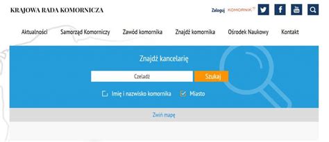 Zrzut ekranu z wyszukiwarki komorników na stronie Krajowej Rady Komorniczej