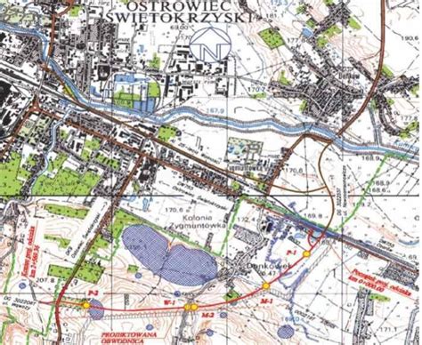 Mapa Ostrowca Świętokrzyskiego z zaznaczoną lokalizacją kancelarii komorniczej (hipotetyczna)