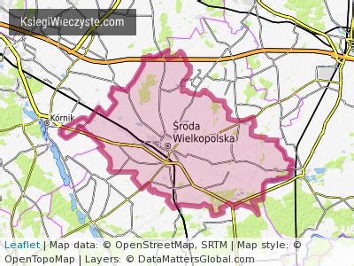 Mapa gminy Środa Wielkopolska z zaznaczonymi obszarami miejskimi i wiejskimi