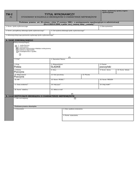 Przykładowy tytuł wykonawczy