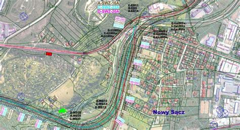 Mapa pokazująca przebieg infrastruktury technicznej w mieście