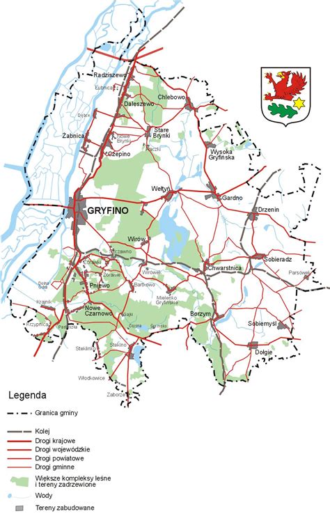 Mapa Gryfina z zaznaczoną lokalizacją siedziby komornika