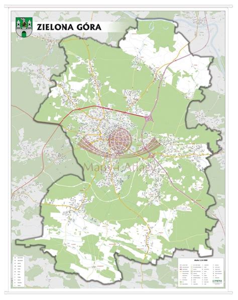 Mapa Zielonej Góry z zaznaczoną lokalizacją kancelarii komorniczej