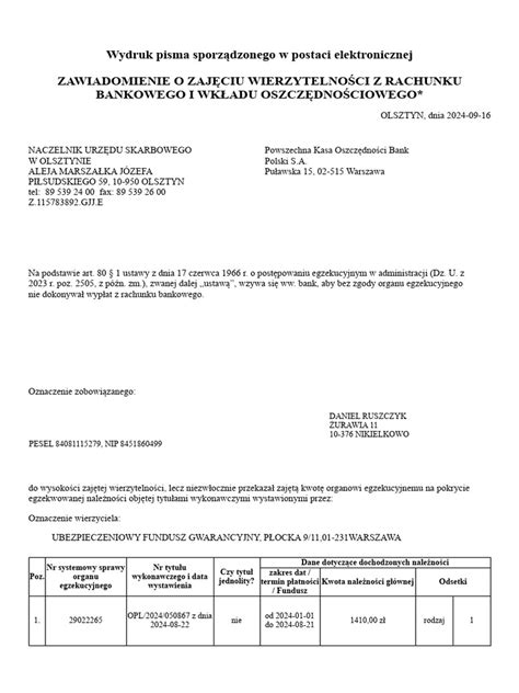 Schemat postępowania komornika po zajęciu rachunku bankowego