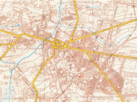 Mapa Łucka z zaznaczonymi ulicami z okresu międzywojennego
