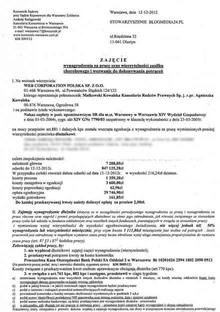 Pracownik otrzymujący zajęcie komornicze