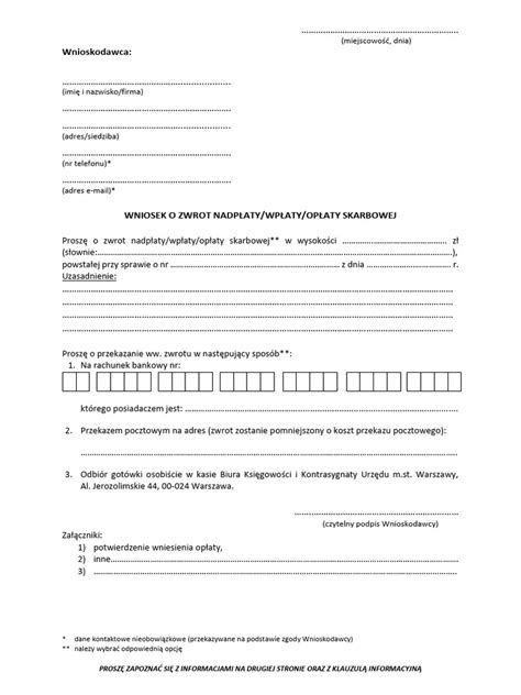 formularz wniosku o zwrot środków