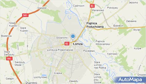 Mapa Łomży z zaznaczonymi siedzibami kancelarii komorniczych