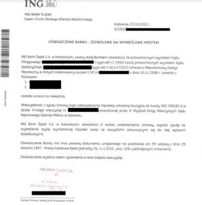Bank wydający zgodę na wykreślenie hipoteki