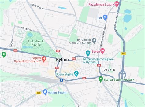 Mapa Bytomia z zaznaczonymi ulicami, na których odbywają się licytacje komornicze.