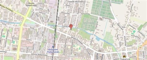 Mapa Piotrkowa Trybunalskiego z zaznaczonymi kancelariami komorniczymi