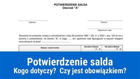 Przykładowa forma potwierdzenia salda - wersja papierowa z dwoma odcinkami A i B