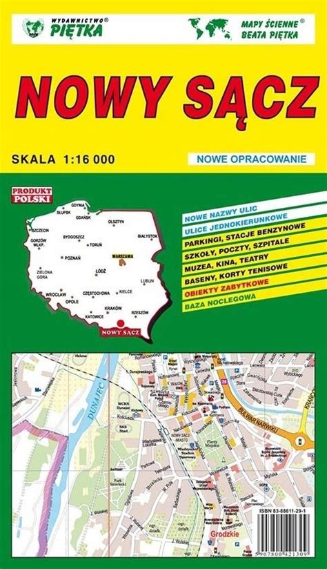 Mapa Nowego Sącza z zaznaczonymi ulicami