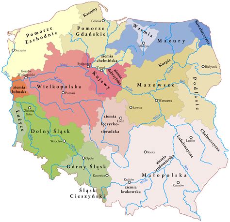 Mapa Polski z podziałem na rejony działania komorników