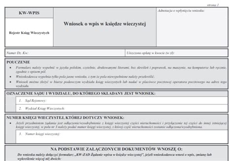Formularz wniosku KW-WPIS