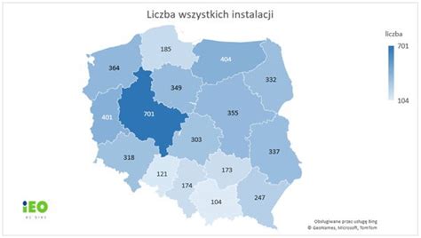 Mapa pokazująca liczbę spraw frankowych w poszczególnych regionach Polski